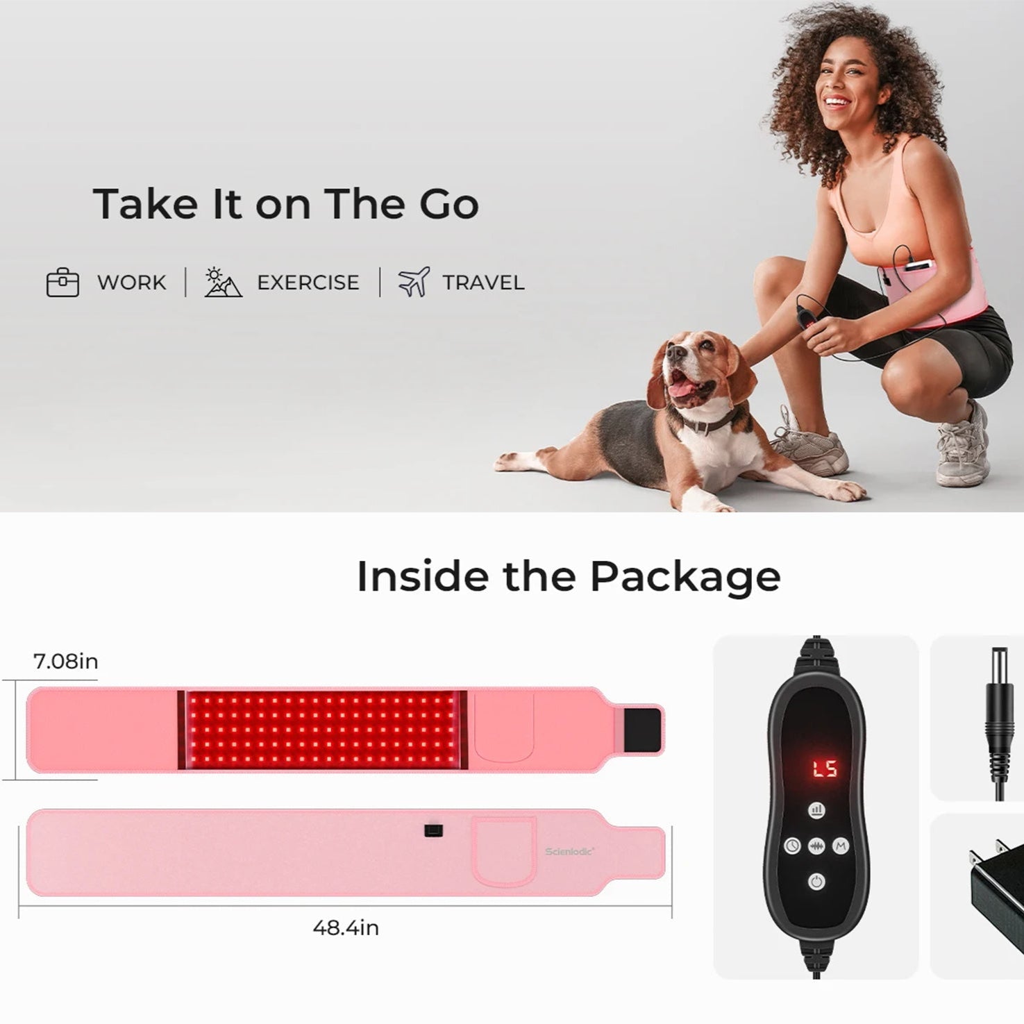 Red Light Therapy Belt | 660nm & 850nm Infrared LED Pain Relief Wrap | 2000W/m² Irradiance, 4 Modes, Auto Timer | Shoulder, Back, Waist Recovery