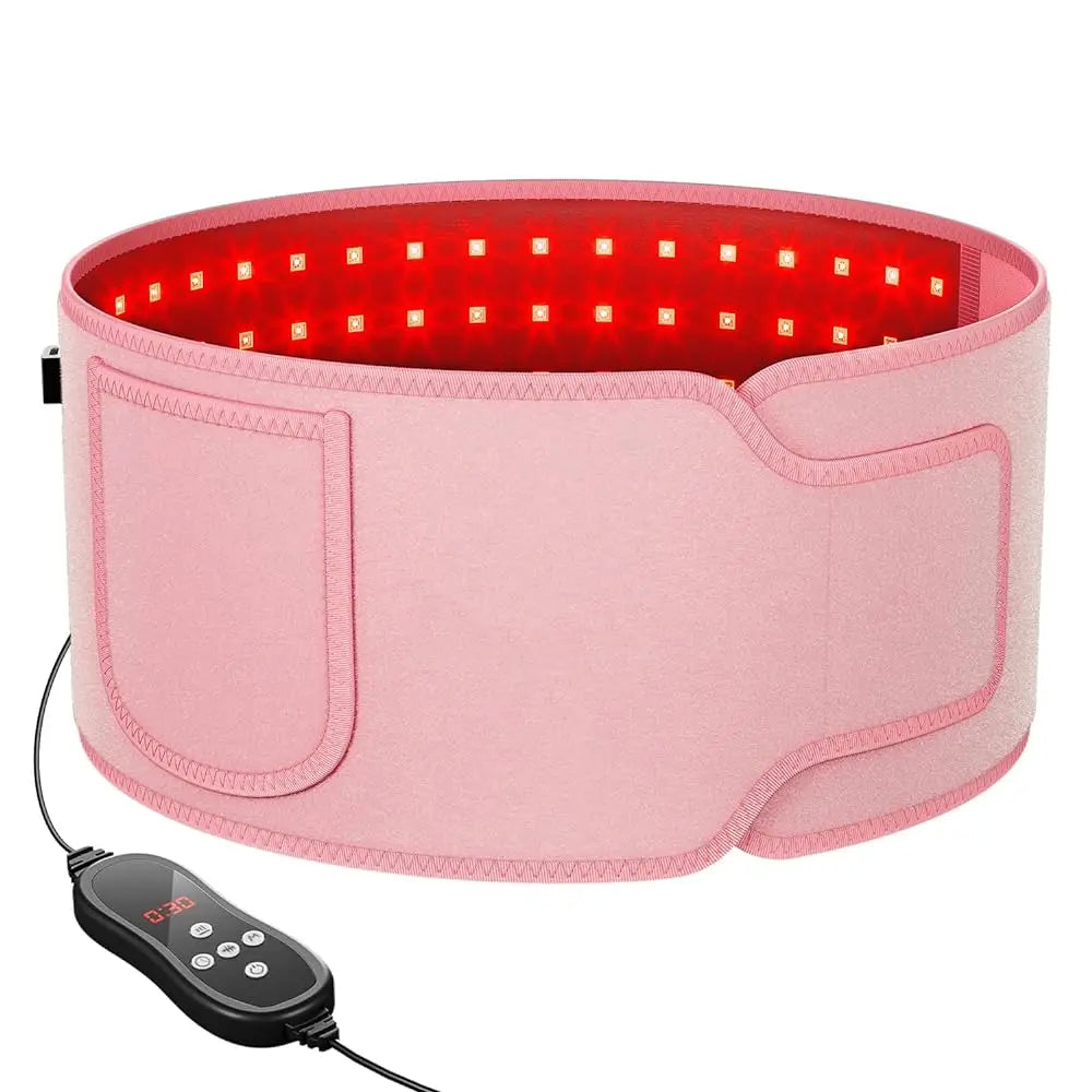 Red Light Therapy Belt | 660nm & 850nm Infrared LED Pain Relief Wrap | 2000W/m² Irradiance, 4 Modes, Auto Timer | Shoulder, Back, Waist Recovery Pink
