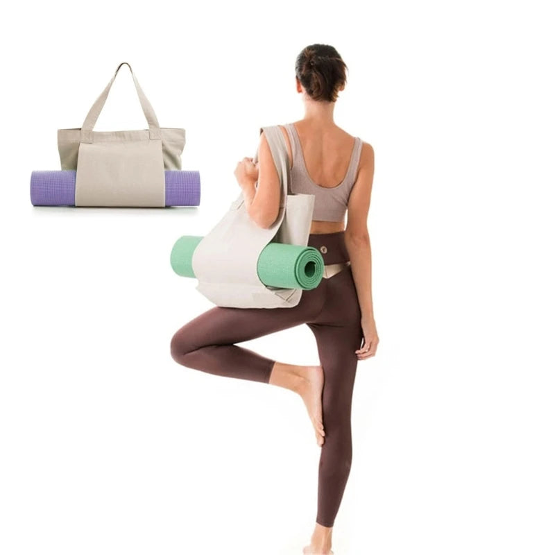 Canvas Yoga-Mat Tote Bag – Durable 14×15 in Carrier with Adjustable Strap & Bottle Pocket, Fits Standard 24 in Mats