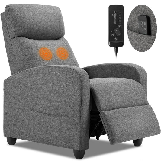 Recliner Massage Chair | Adjustable Fabric Sofa | Lumbar Support & Full Backrest | Modern Grey and Black Gray