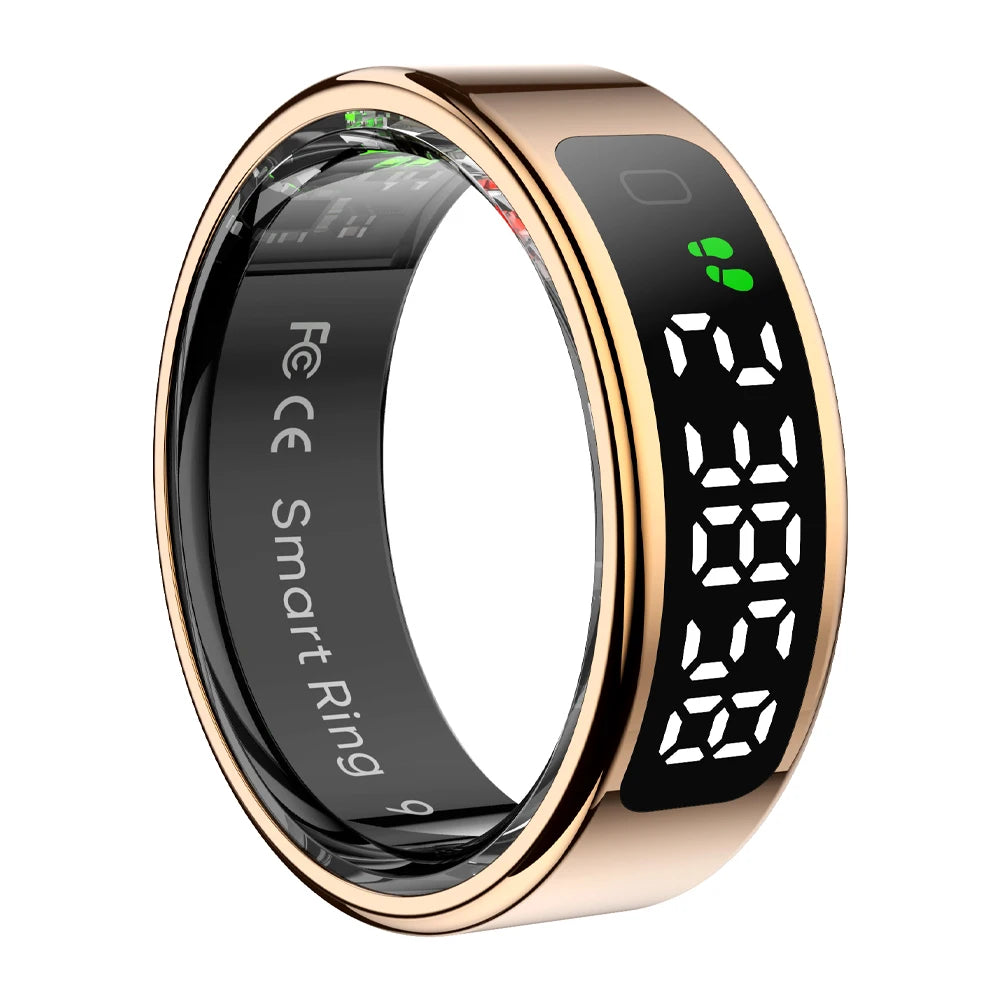 Smart Ring for Health Tracking | OLED Display | Heart Rate, SpO₂, Sleep & Stress Monitor | 5ATM Waterproof, Wireless Charging Gold