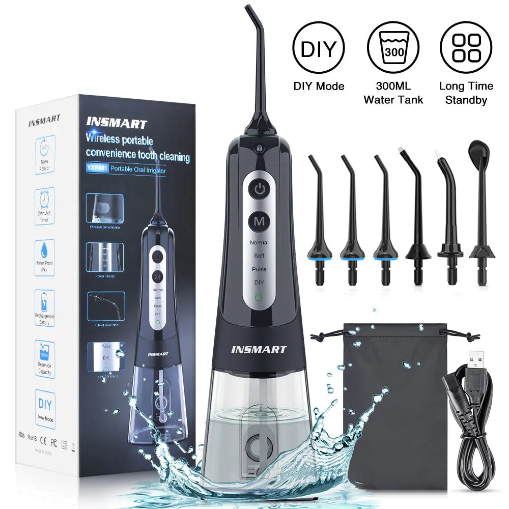 Cordless Water Flosser for Teeth | 300ml Tank, 5 Tips for Braces & Implants | 21-Day USB-C Rechargeable, IPX7 Waterproof