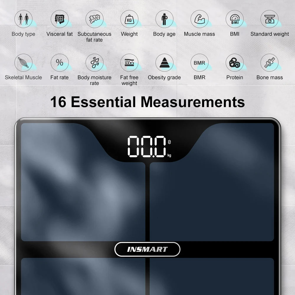 Smart Body Fat Scale | 16-Data Bluetooth Digital Scale with App | Weight, BMI, Muscle & More | Syncs with Apple Health & Fitbit