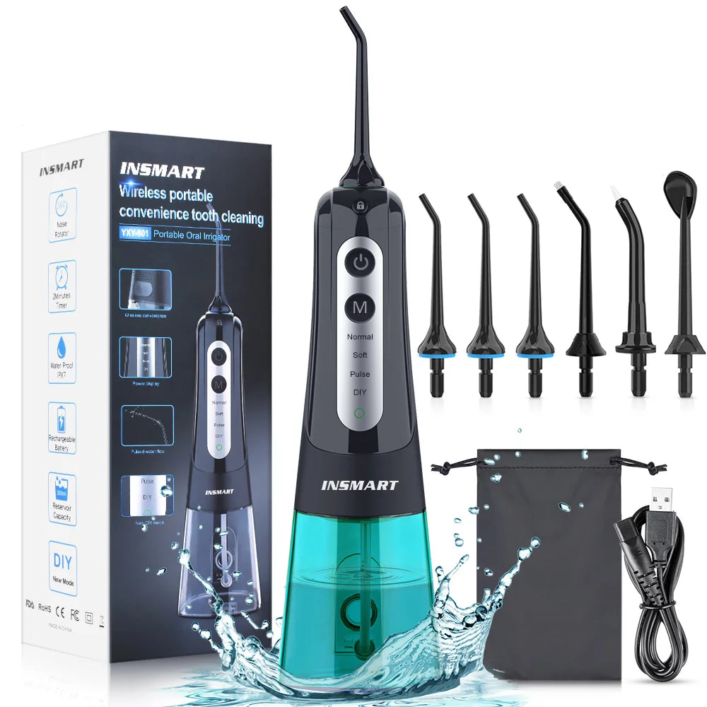Cordless Water Flosser for Teeth | 300ml Tank, 5 Tips for Braces & Implants | 21-Day USB-C Rechargeable, IPX7 Waterproof BE