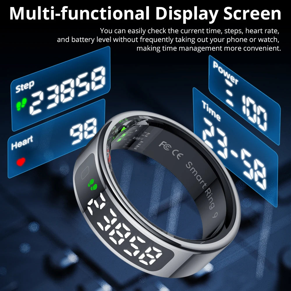 Smart Ring for Health Tracking | OLED Display | Heart Rate, SpO₂, Sleep & Stress Monitor | 5ATM Waterproof, Wireless Charging