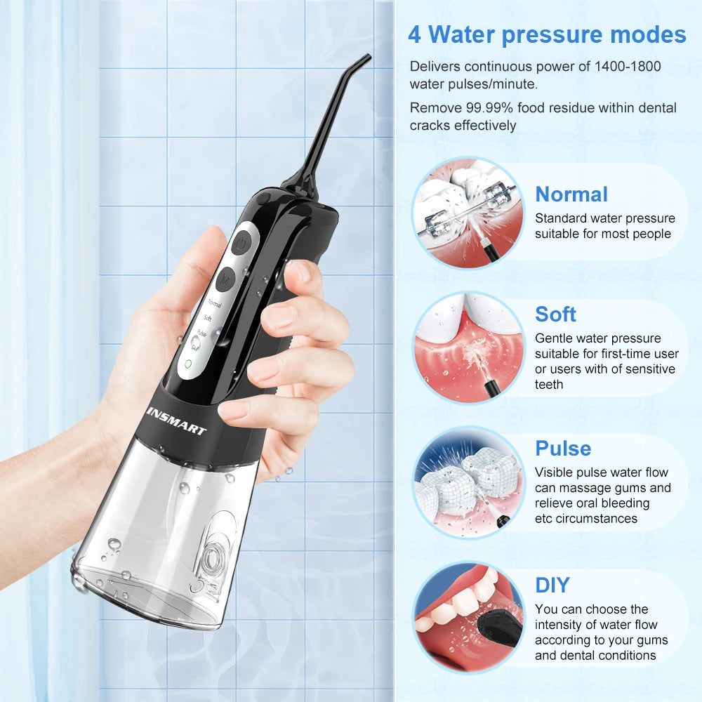 Cordless Water Flosser for Teeth | 300ml Tank, 5 Tips for Braces & Implants | 21-Day USB-C Rechargeable, IPX7 Waterproof