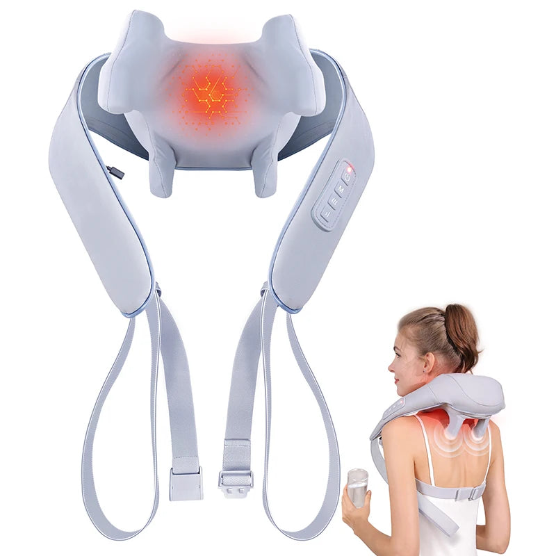 Wireless Neck & Shoulder Massager with Heat | 6D Deep Tissue, Hands-Free, Rechargeable