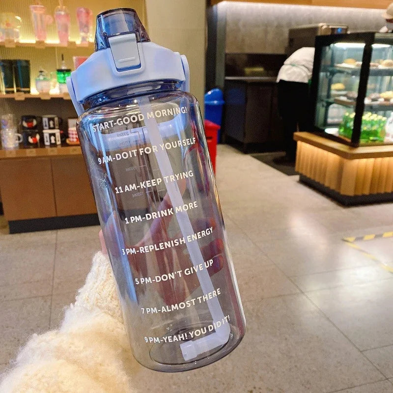 68 oz Motivational Water Bottle – 2 L Leak-Proof Sports Jug with Straw, Time Marker & Flip-Top Lid, BPA-Free Blue