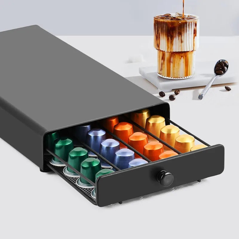 40 Nespresso Pods Coffee Drawer Holder | Capsule Storage Rack Organizer for Home & Kitchen Countertop