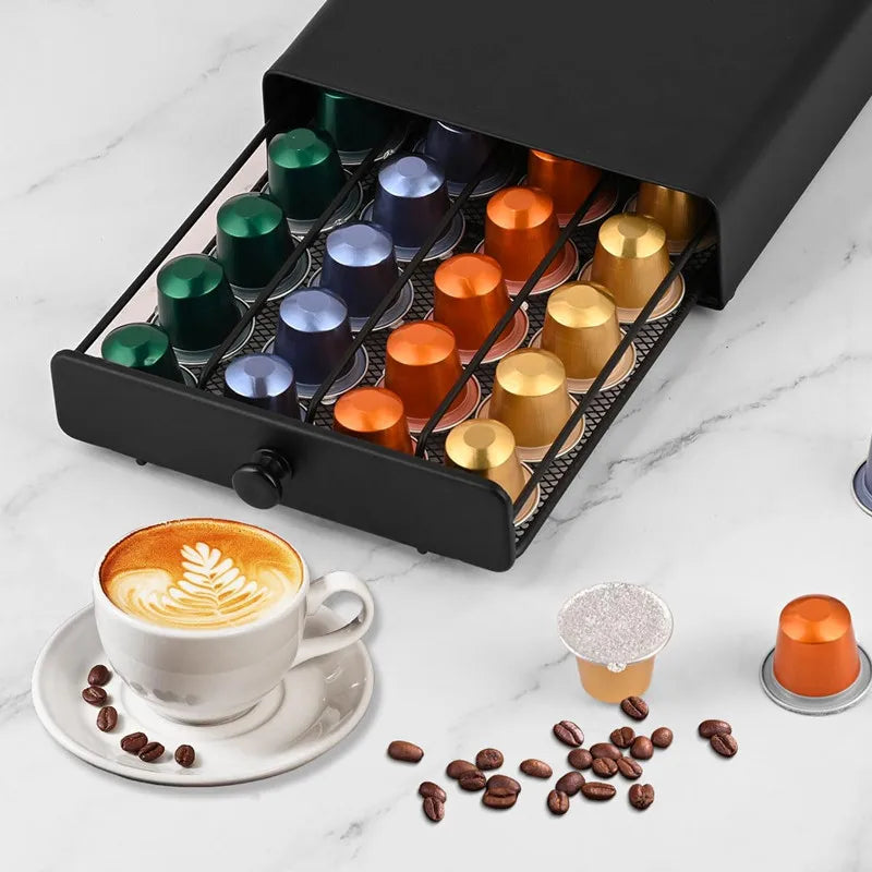 40 Nespresso Pods Coffee Drawer Holder | Capsule Storage Rack Organizer for Home & Kitchen Countertop