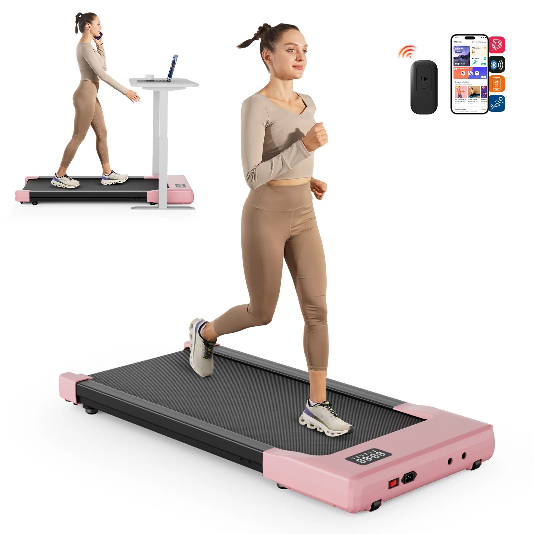 Walking Pad Under Desk Treadmill 2-in-1 | 2.5HP Portable Folding Walking Machine with Remote Control, LED Display & Quiet Motor for Home Office Pink