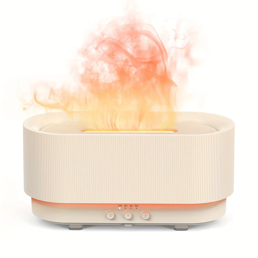 Flame Effect Essential Oil Diffuser | 300ML Aroma Humidifier with LED Firelight & Auto Shut-Off | Quiet, Portable by vitaAsana Beige