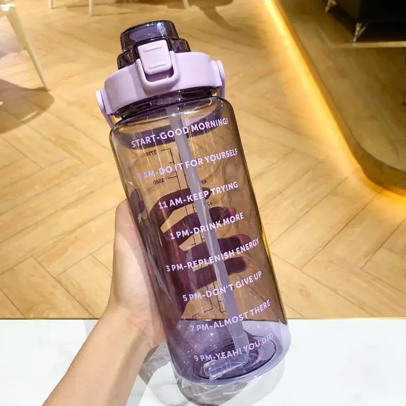68 oz Motivational Water Bottle – 2 L Leak-Proof Sports Jug with Straw, Time Marker & Flip-Top Lid, BPA-Free Purple