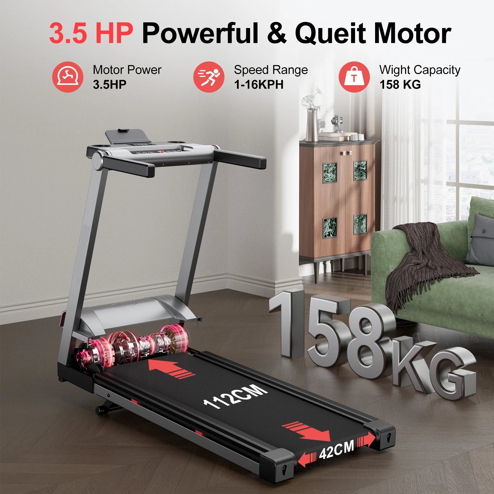 3.5HP Foldable Incline Treadmill Walking Pad | 350 lbs Capacity, Quiet Motor, Smart App AI Training & Compact Home Running Machine