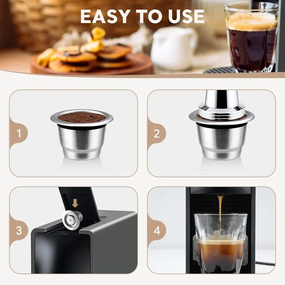 Nespresso Reusable Pods | Stainless Steel Coffee Capsule with Crema Filter | Eco-Friendly, Refillable & Money-Saving Espresso Pod