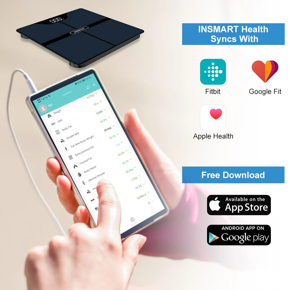 Smart Body Fat Scale | 16-Data Bluetooth Digital Scale with App | Weight, BMI, Muscle & More | Syncs with Apple Health & Fitbit