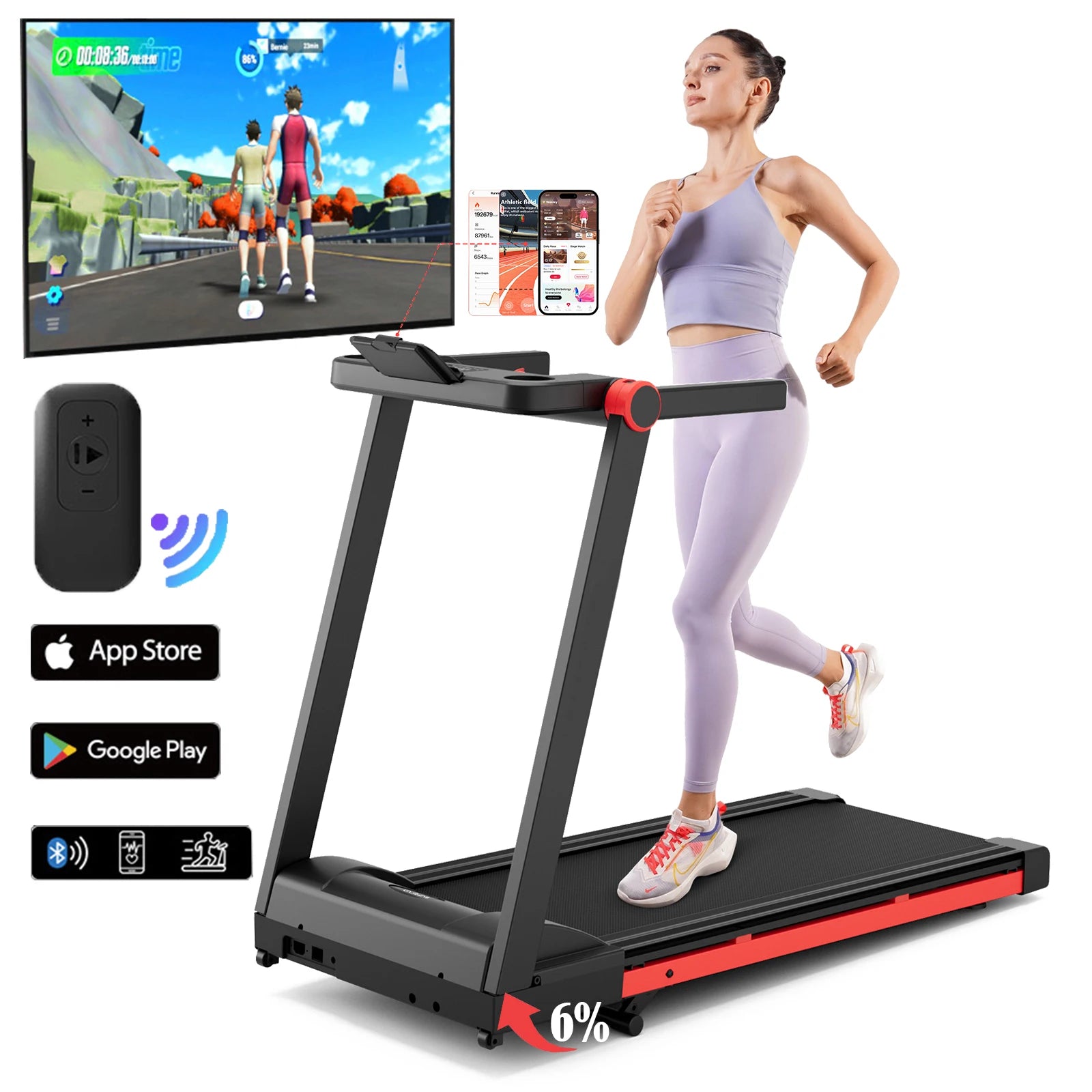 3.5HP Foldable Incline Treadmill Walking Pad | 350 lbs Capacity, Quiet Motor, Smart App AI Training & Compact Home Running Machine Black