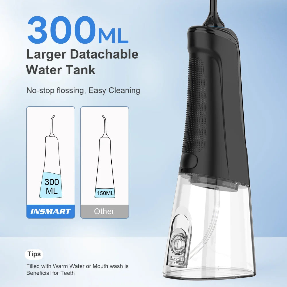 Cordless Water Flosser for Teeth | 300ml Tank, 5 Tips for Braces & Implants | 21-Day USB-C Rechargeable, IPX7 Waterproof