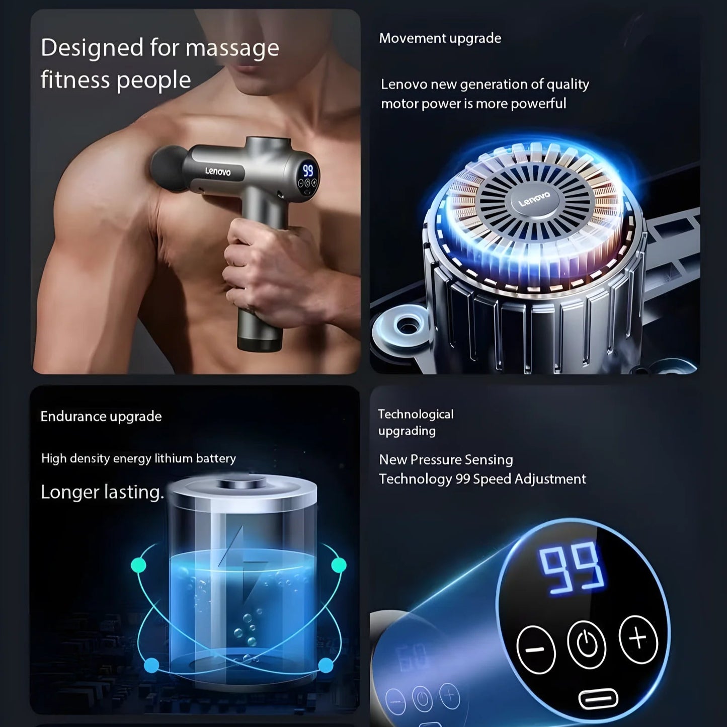 Lenovo Fascia Gun Deeply Relieves Muscle Soreness Fitness and Relaxation Equipment LED Touch Screen 8Massage Head Gifts
