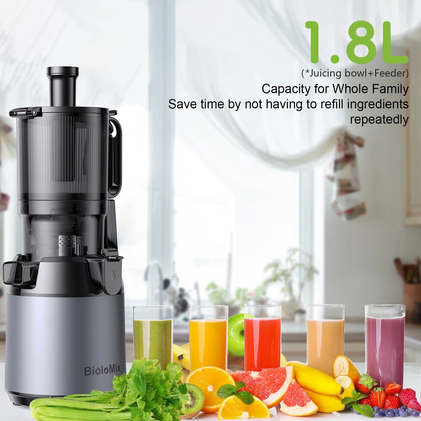 Cold Press Juicer | 5.1" Wide Chute Slow Masticating, BPA-Free Quiet Motor & Easy Clean, fits Whole Fruits & Veggies