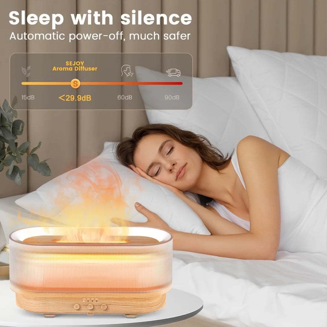 Flame Effect Essential Oil Diffuser | 300ML Aroma Humidifier with LED Firelight & Auto Shut-Off | Quiet, Portable by vitaAsana