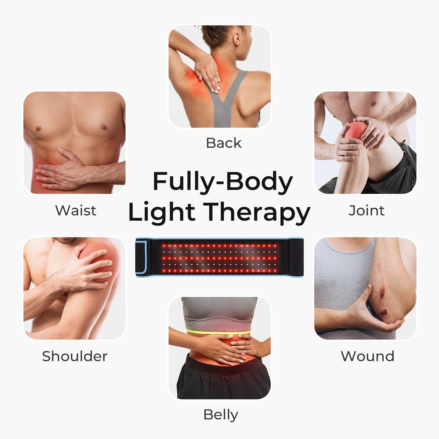 Red Light Therapy Belt | 660nm & 850nm Infrared LED Pain Relief Wrap | 2000W/m² Irradiance, 4 Modes, Auto Timer | Shoulder, Back, Waist Recovery