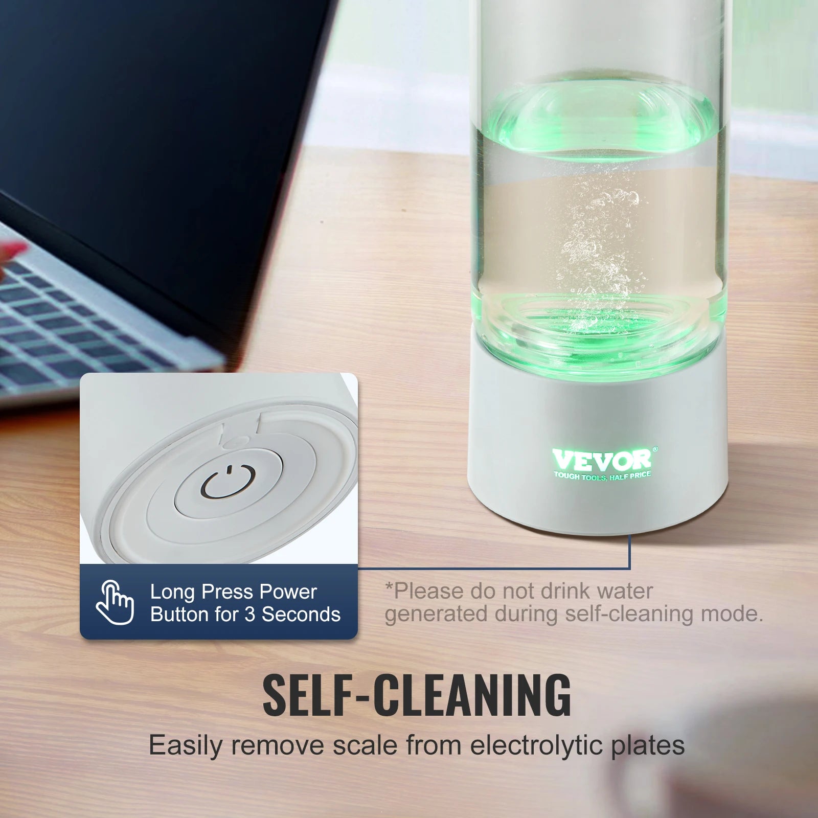 Hydrogen Water Bottle Generator | 380 ml Hydrogen-Rich Water Maker with Inhalation & Self-Cleaning | Portable Ionizer for Energy, Recovery & Daily Wellness