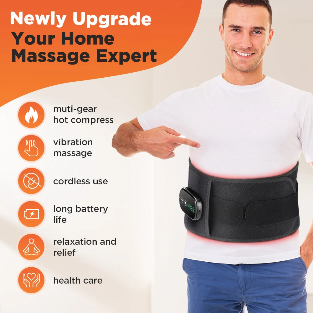 Red Light Therapy Back Belt with Heat & Vibration Massage | Cordless Lumbar Support Brace | 5000mAh Battery, Adjustable Fit 28–47"