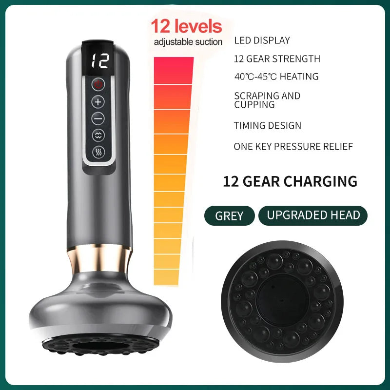 Electric Cupping Device – 12-Level Suction, 113–122 °F Infrared Heat, Massage & Scraping, USB-C Rechargeable, Wireless