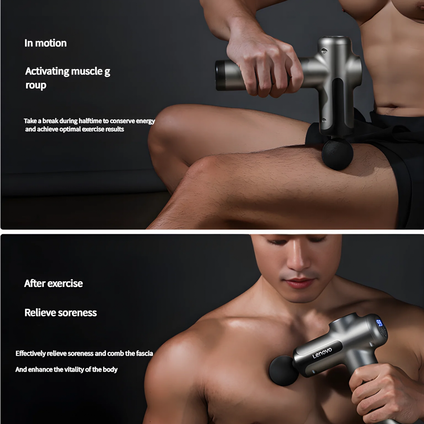 Lenovo Fascia Gun Deeply Relieves Muscle Soreness Fitness and Relaxation Equipment LED Touch Screen 8Massage Head Gifts