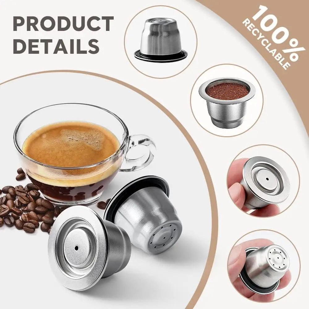 Nespresso Reusable Pods | Stainless Steel Coffee Capsule with Crema Filter | Eco-Friendly, Refillable & Money-Saving Espresso Pod