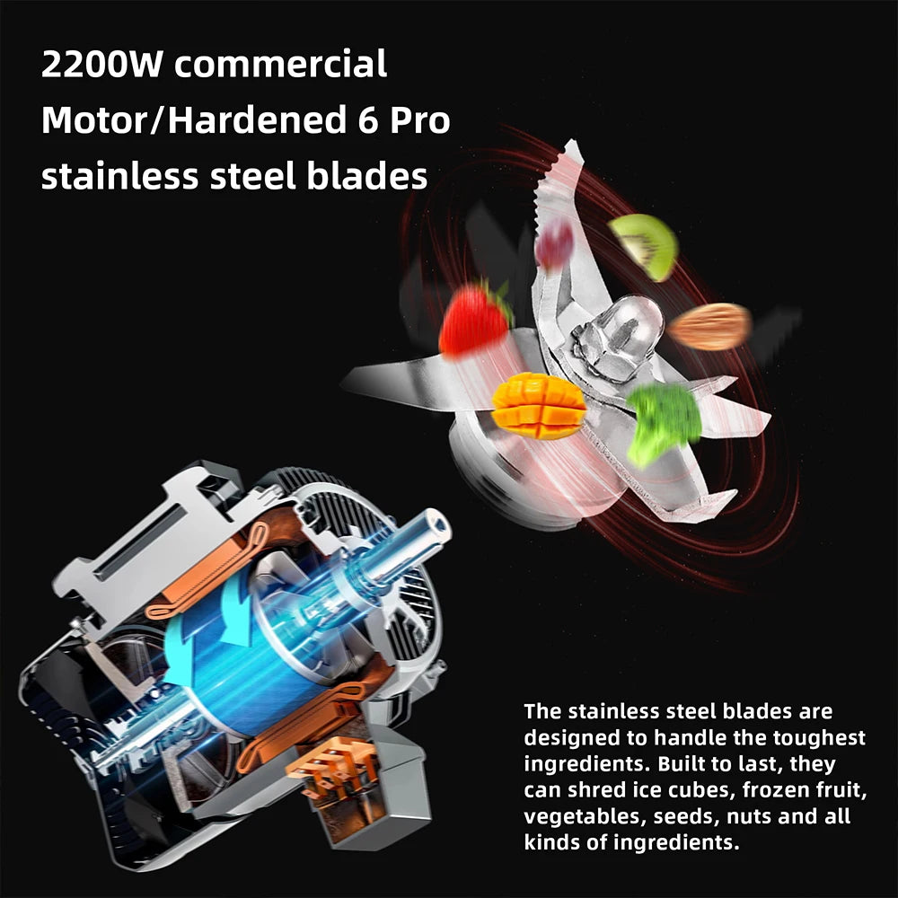 2200W Professional Blender – Low-Profile 2 L BPA-Free Tritan Jar | Kitchen Smoothie & Ice Crusher Food Mixer