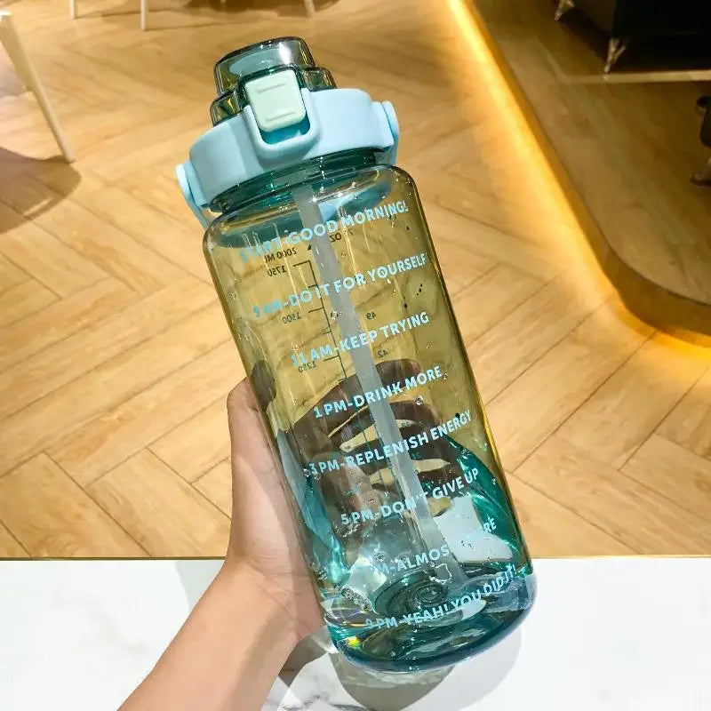68 oz Motivational Water Bottle – 2 L Leak-Proof Sports Jug with Straw, Time Marker & Flip-Top Lid, BPA-Free Green