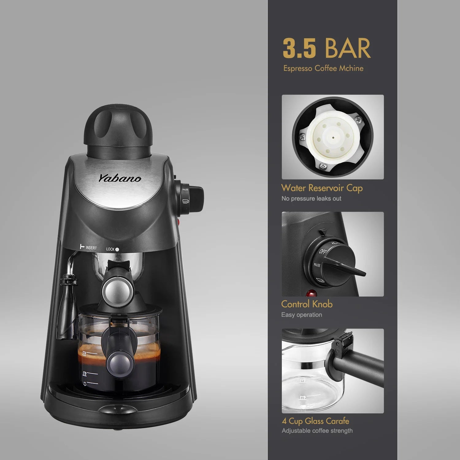 Compact Steam Espresso Machine 3.5 Bar | 4 Cup Coffee Maker with Milk Frother | Home Cappuccino & Latte Brewer