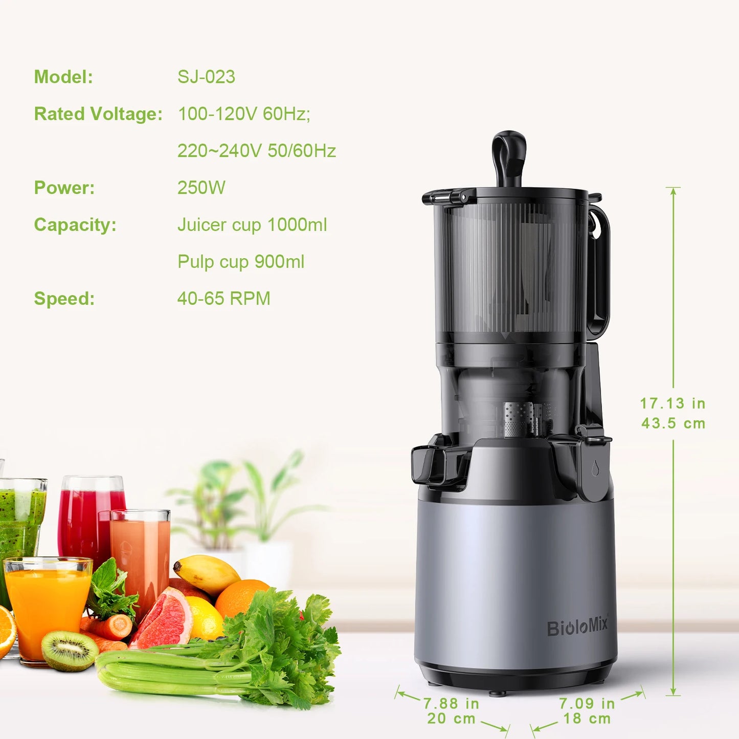 Cold Press Juicer | 5.1" Wide Chute Slow Masticating, BPA-Free Quiet Motor & Easy Clean, fits Whole Fruits & Veggies