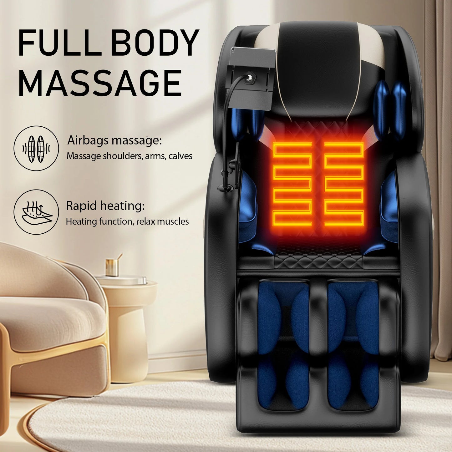 Zero Gravity Full Body Massage Chair | Airbag Compression, Heating, Foot Rollers, Bluetooth Music & Touchscreen Control | Supports up to 180 lbs
