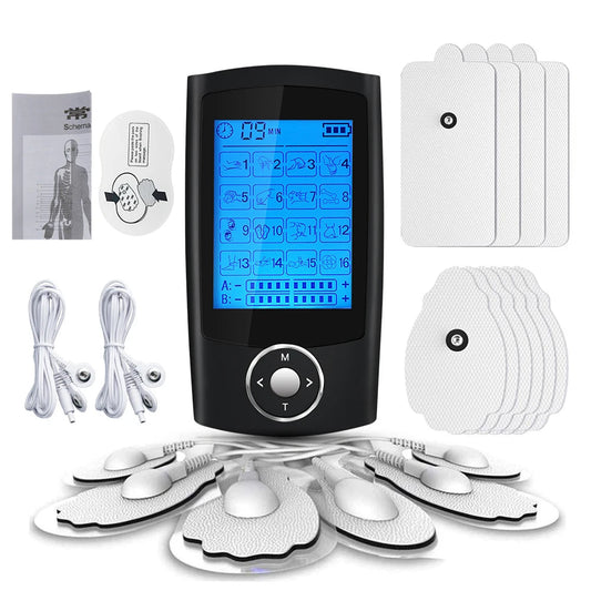 TENS Unit Muscle Stimulator | 16 Modes, Dual Output, Rechargeable EMS Massager for Pain Relief – Back, Neck, Legs Black