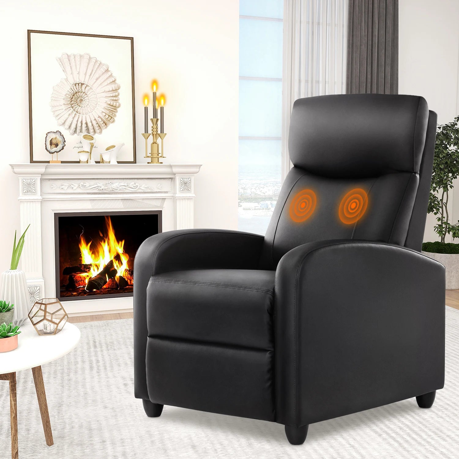 Recliner Massage Chair | Adjustable Fabric Sofa | Lumbar Support & Full Backrest | Modern Grey and Black Black