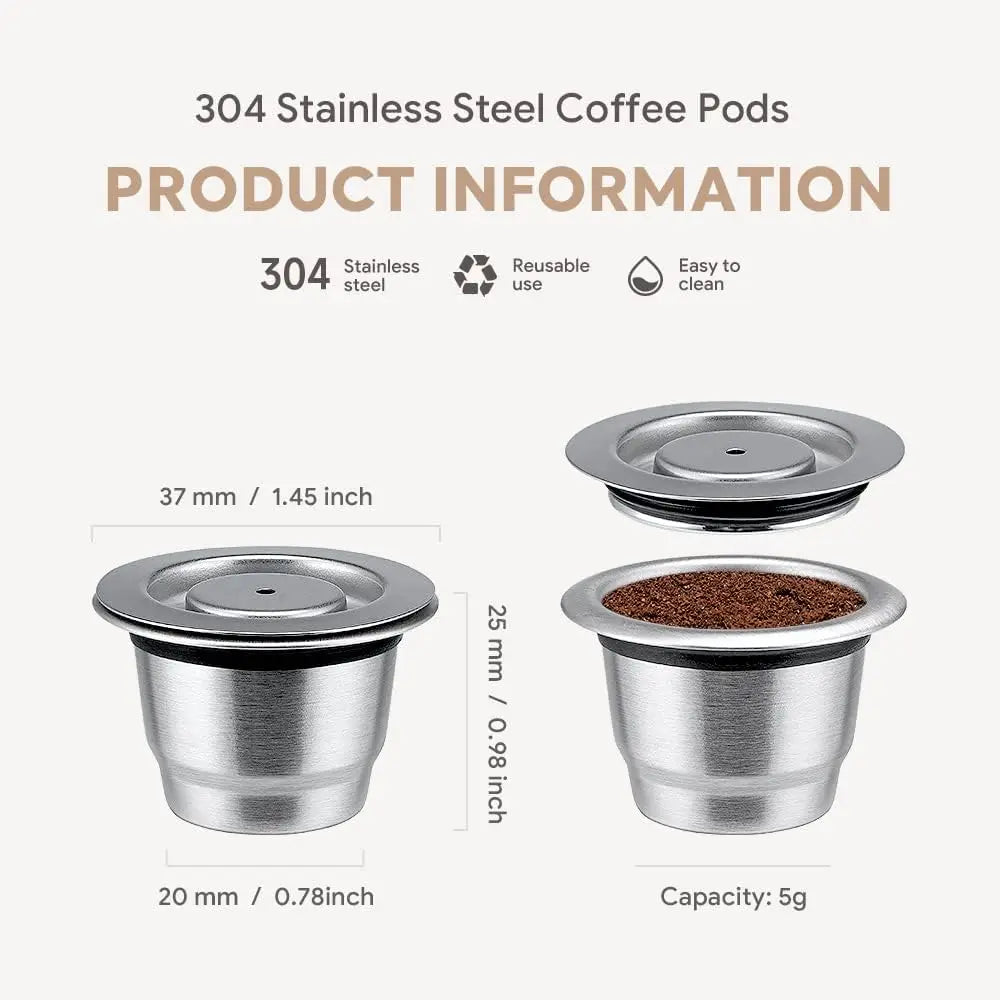 Nespresso Reusable Pods | Stainless Steel Coffee Capsule with Crema Filter | Eco-Friendly, Refillable & Money-Saving Espresso Pod