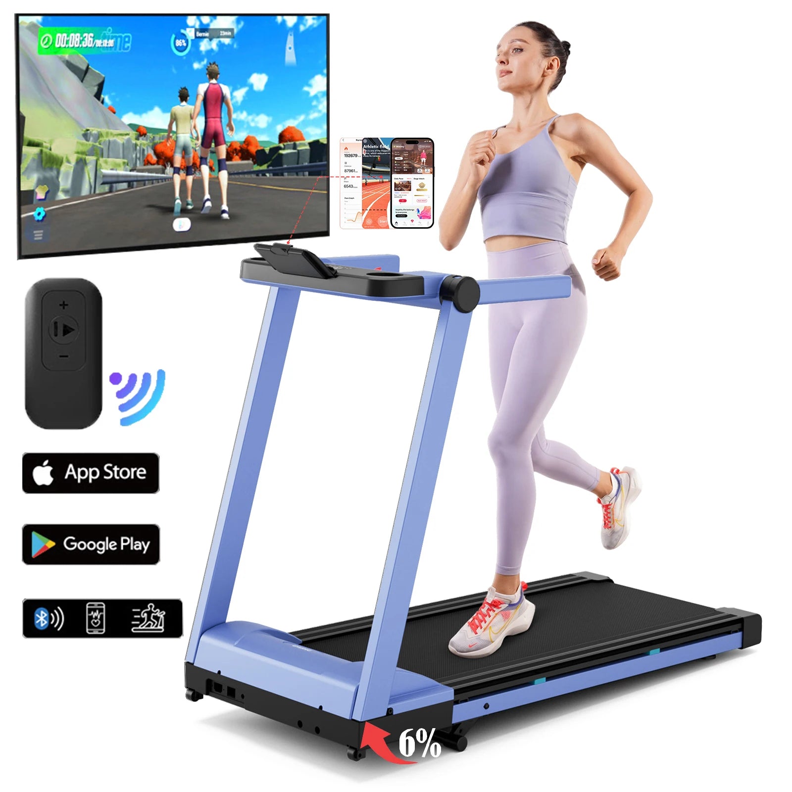 3.5HP Foldable Incline Treadmill Walking Pad | 350 lbs Capacity, Quiet Motor, Smart App AI Training & Compact Home Running Machine Blue