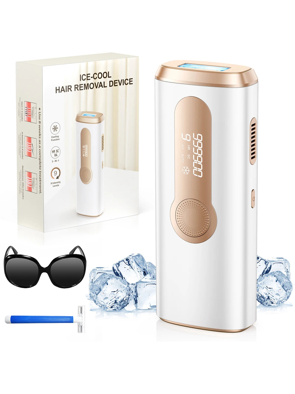 IPL Hair Removal Device | 999,900 Flashes, 8-Week Results, Auto-Glide Laser Epilator for Face, Body, Bikini â Painless & Safe