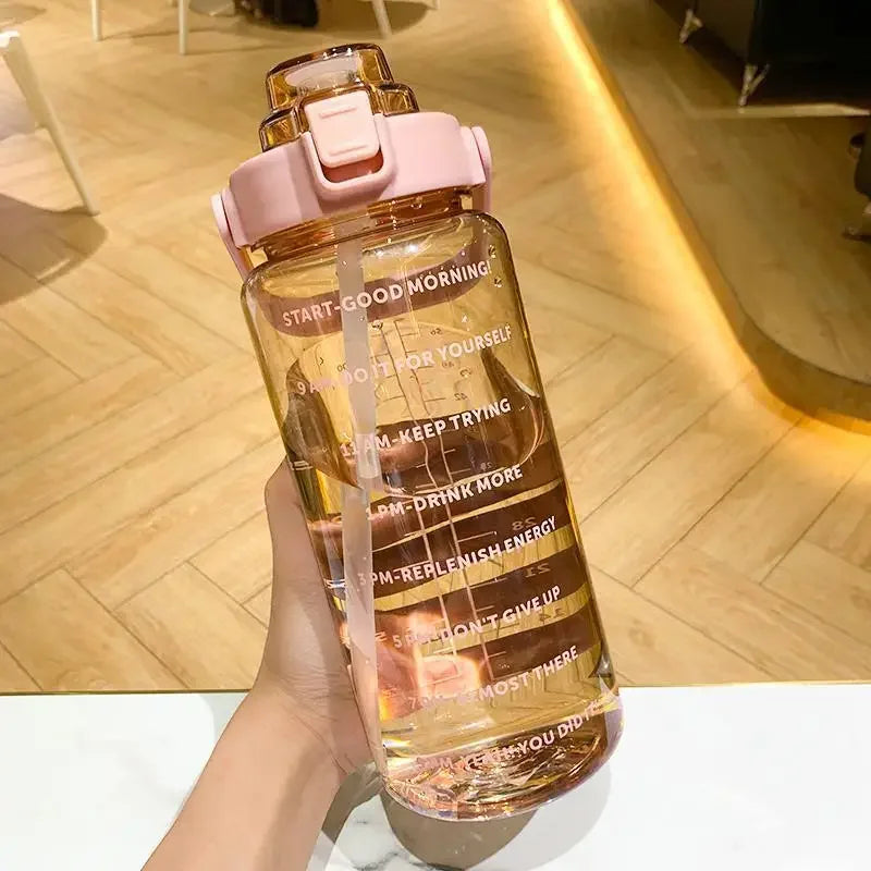 68 oz Motivational Water Bottle – 2 L Leak-Proof Sports Jug with Straw, Time Marker & Flip-Top Lid, BPA-Free Pink