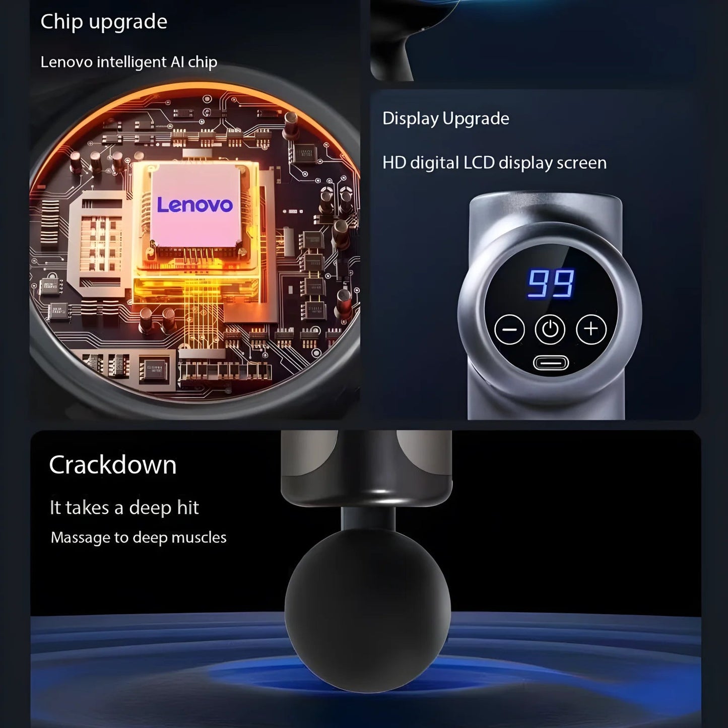 Lenovo Fascia Gun Deeply Relieves Muscle Soreness Fitness and Relaxation Equipment LED Touch Screen 8Massage Head Gifts