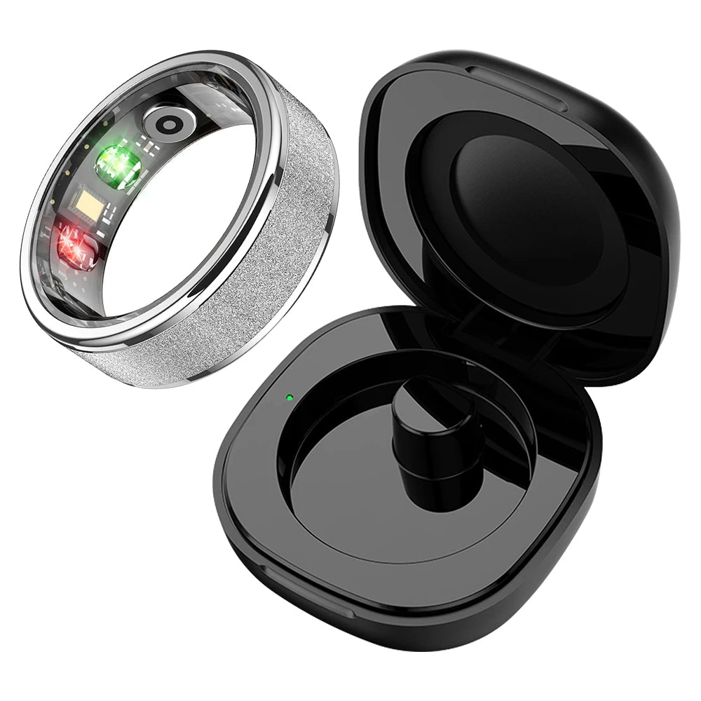 Smart Health Ring with Charging Case | Heart & Sleep Monitor | 5ATM Waterproof | Multi-Sport Modes Silver