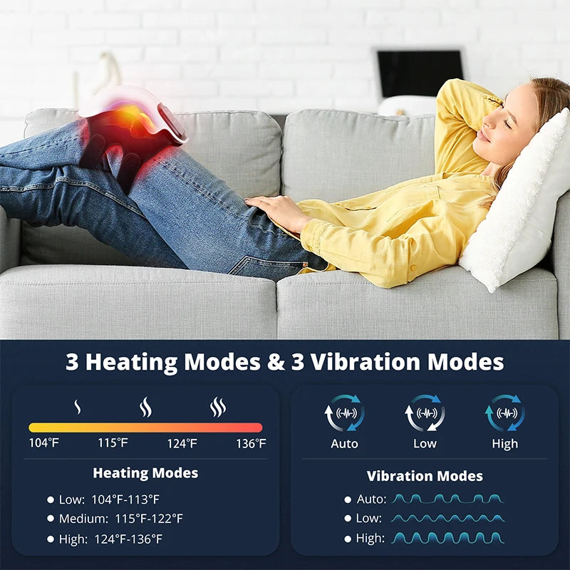 Heated Knee Massager with Vibration | 3 Heat & Massage Levels | LED Display | Cordless Rechargeable Knee Brace for Pain Relief & Joint Recovery