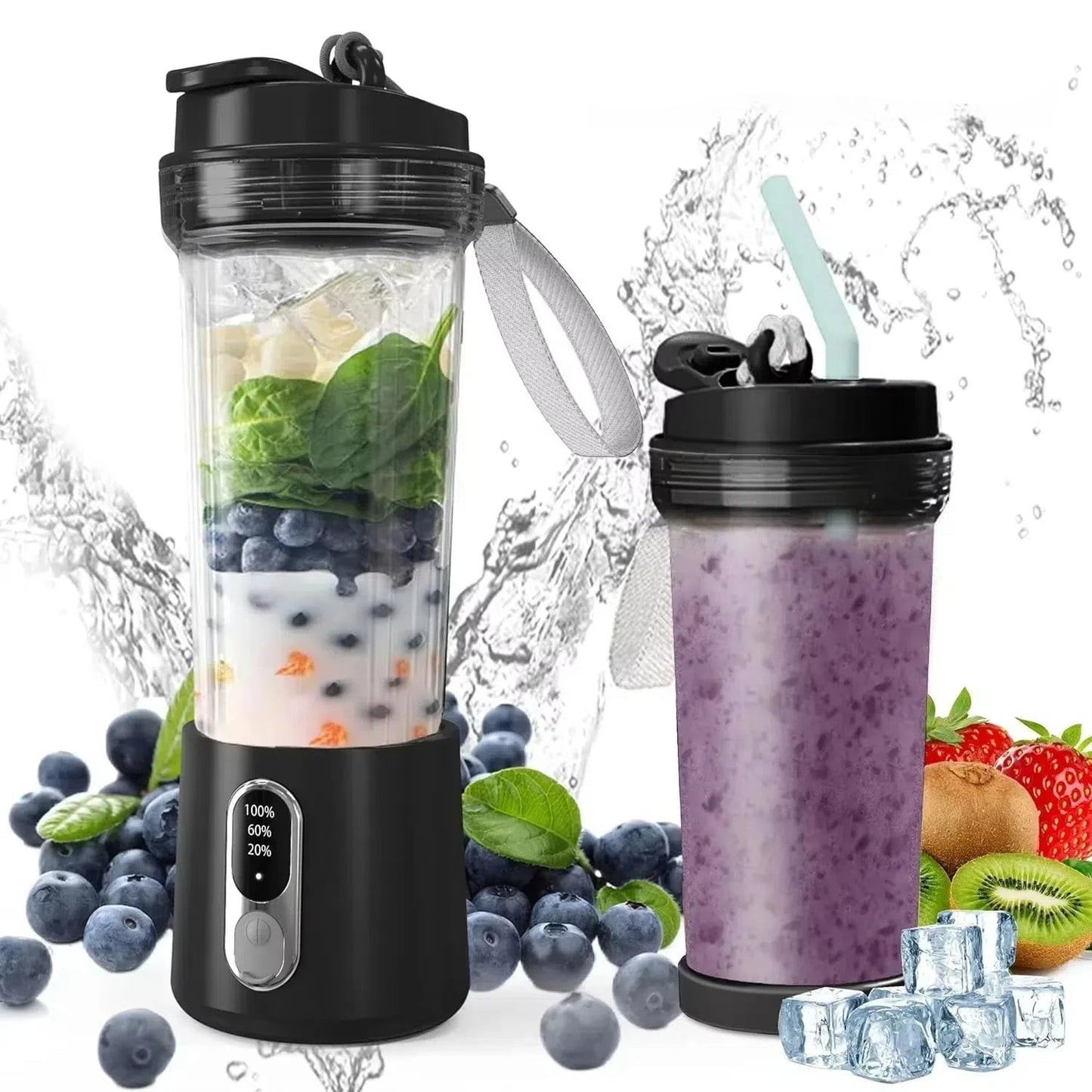 Portable Juicer Blender | 180W USB Rechargeable Smoothie Cup with 4000mAh Battery & 4 Blades â Personal Juice Blender for Travel & Outdoor Use
