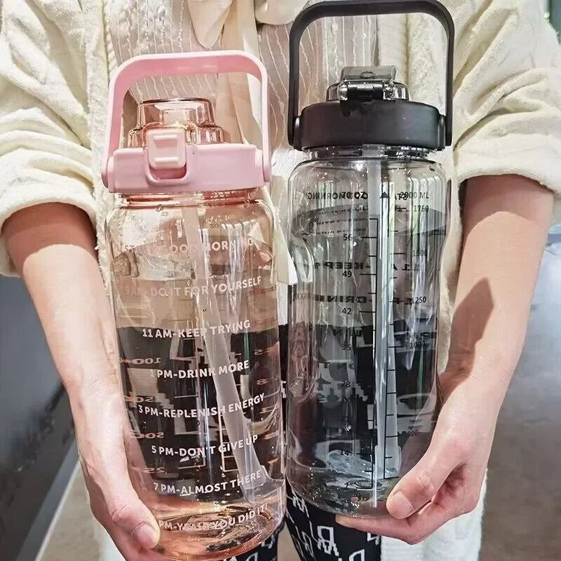 68 oz Motivational Water Bottle – 2 L Leak-Proof Sports Jug with Straw, Time Marker & Flip-Top Lid, BPA-Free