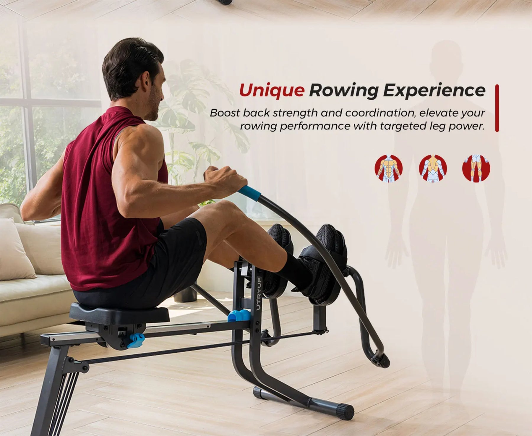 Sculls Rowing Machine | Compact Home Rower with Simulated 360° Paddle Motion, Ergonomic Seat, Adjustable Resistance, Real-Time Tracking