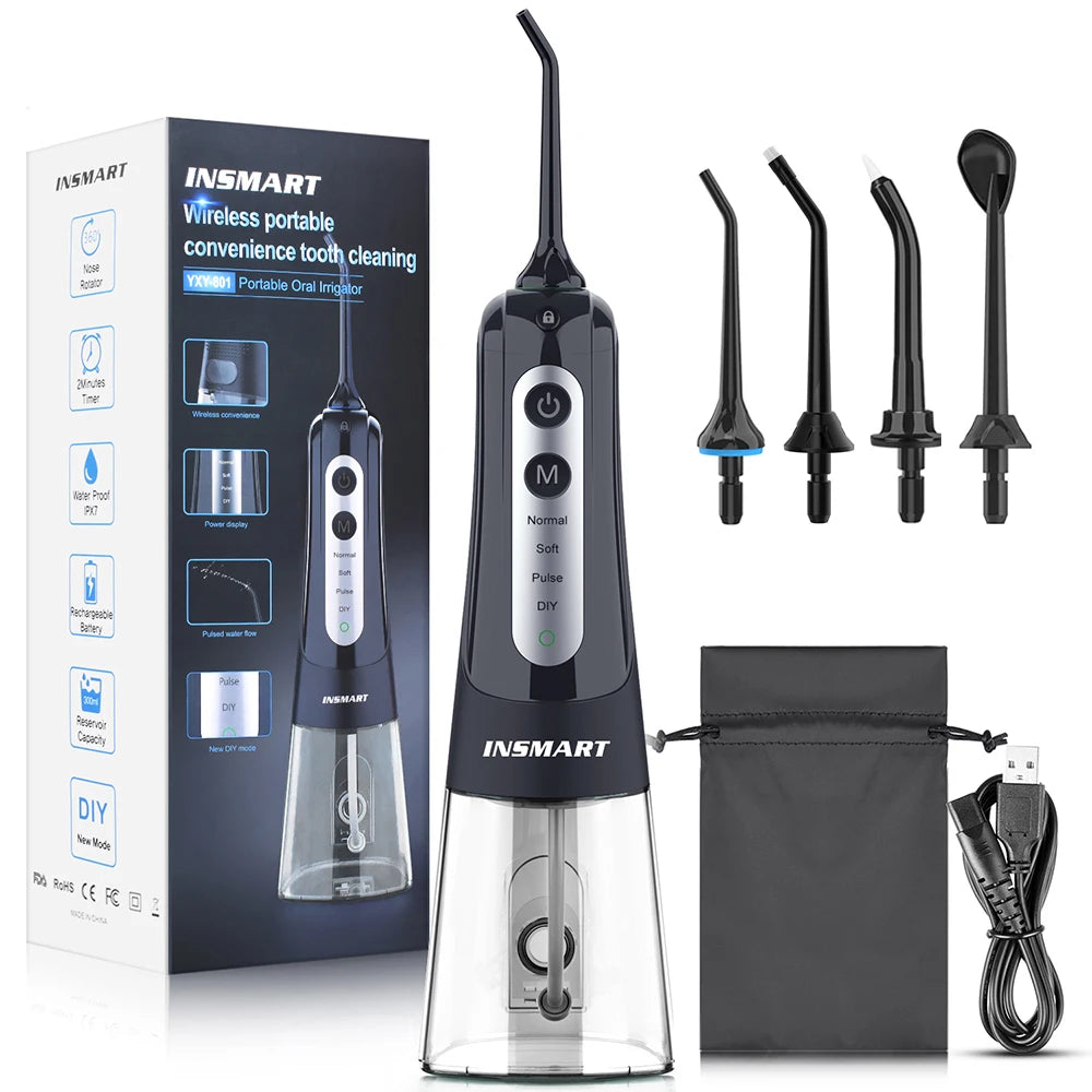 Cordless Water Flosser for Teeth | 300ml Tank, 5 Tips for Braces & Implants | 21-Day USB-C Rechargeable, IPX7 Waterproof BG