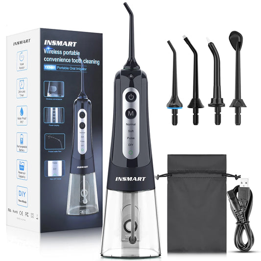 Cordless Water Flosser for Teeth | 300ml Tank, 5 Tips for Braces & Implants | 21-Day USB-C Rechargeable, IPX7 Waterproof BG